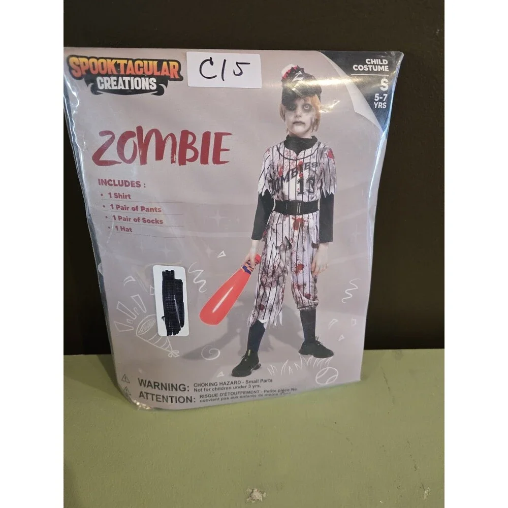 Spooktacular Zombie Baseball Halloween Costume Small 5-7 Years 5 6 7 New C15